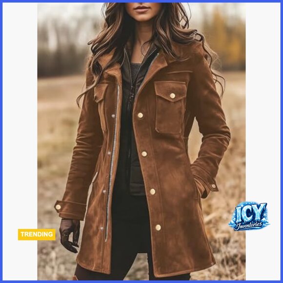 Retro Faux Suede Leather Jacket Zip Up Military Utility Safari Shacket - Picture 2 of 2